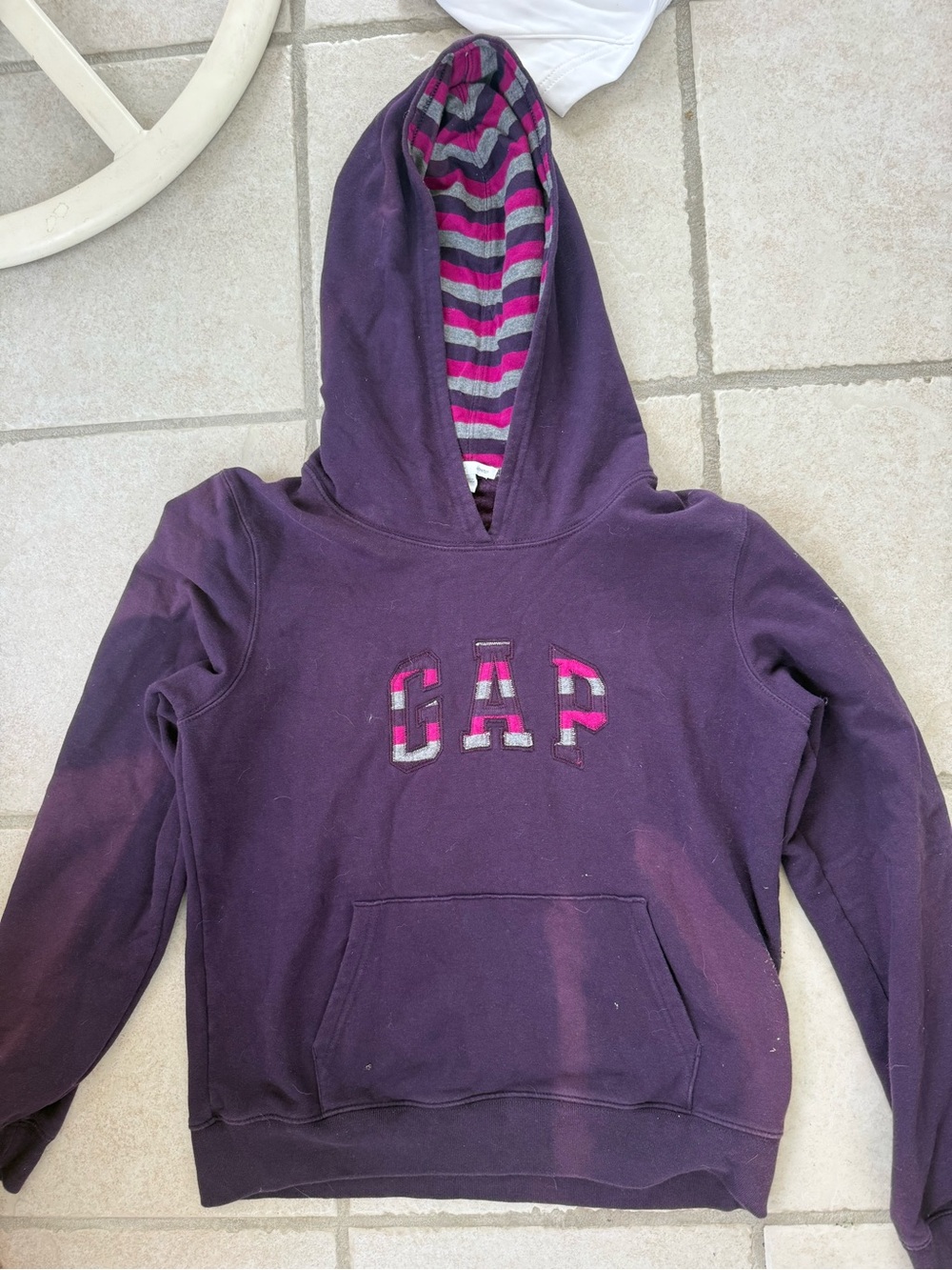 GAP Kids Dark Purple Hooded Sweatshirt with Striped Hood Lining